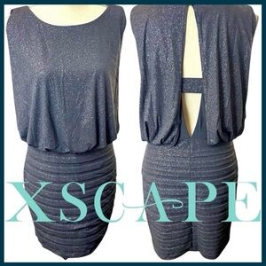 Xscape Grey/Silver Sparkle Sleeveless Stretch Blouson Lined Mini Dress (M)